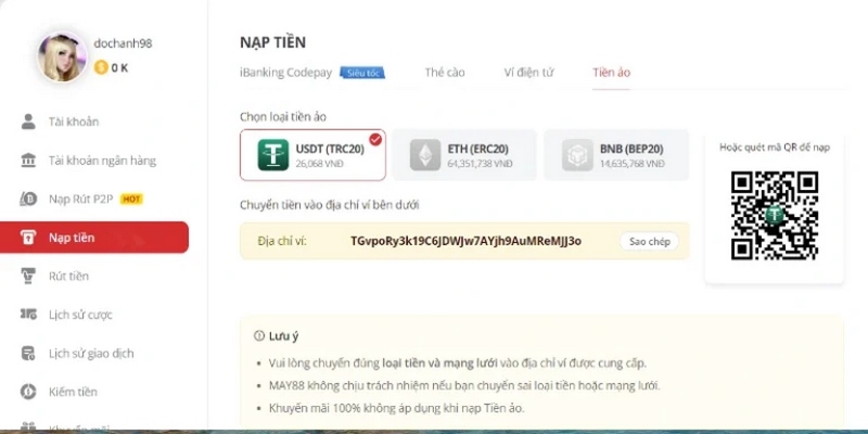Nạp tiền May88 - Vốn trong tay, thoải mái tham gia giải trí